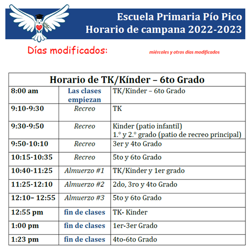 horario modificado